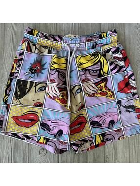 Oh Snap! Graphic Comic Print Men's Shorts Trunks Lined Small S 6 in Inseam